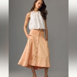NWT Pilcro (Anthropologie) Sunbaked Denim Midi Skirt in Peach size Large
